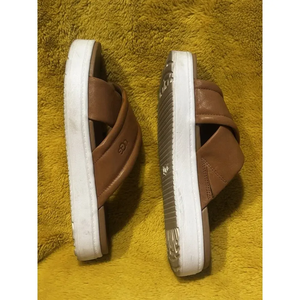 UGG Goldenstar Chestnut Leather Platform Slingback Sandals Women's Sz 8 Beach